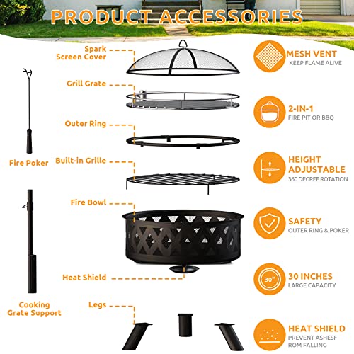 30 Inch BBQ Fire Pit with Cooking Grate