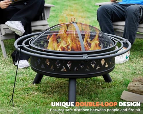 fissfire 35" Outdoor Crossweave Fire Pit Set, Black