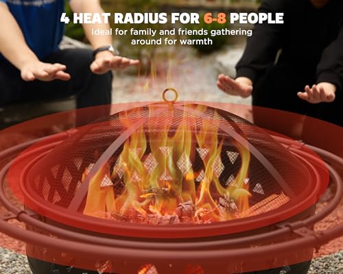 fissfire 35" Outdoor Crossweave Fire Pit Set, Black