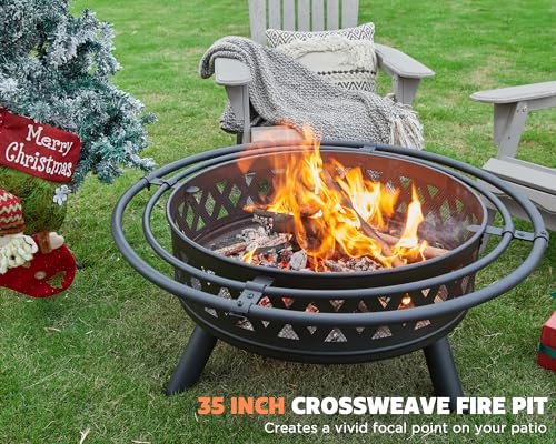 fissfire 35" Outdoor Crossweave Fire Pit Set, Black