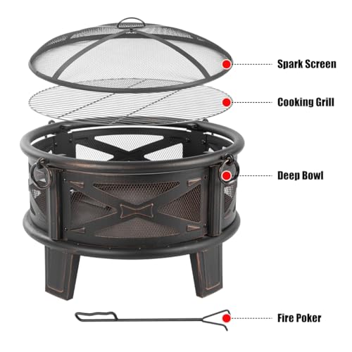 MistMo 26 Inch Fire Pit Cooking Grill, Outdoor