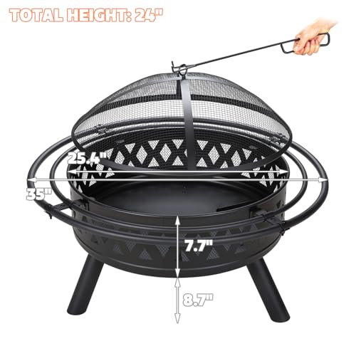 fissfire 35" Outdoor Crossweave Fire Pit Set, Black