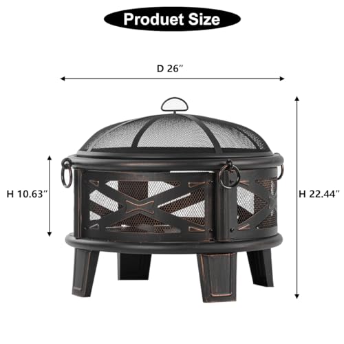 MistMo 26 Inch Fire Pit Cooking Grill, Outdoor