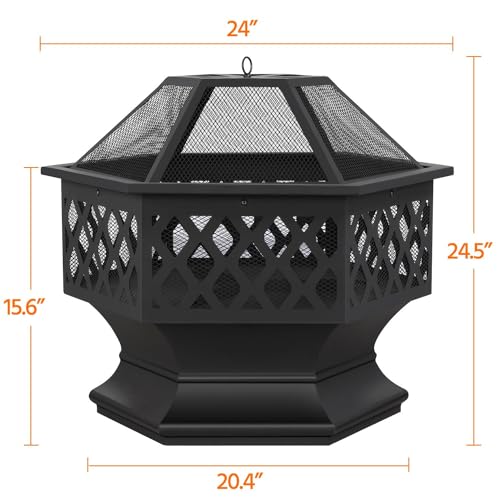 Yaheetech 24in Hex Fire Pit Bowl with Screen & Poker