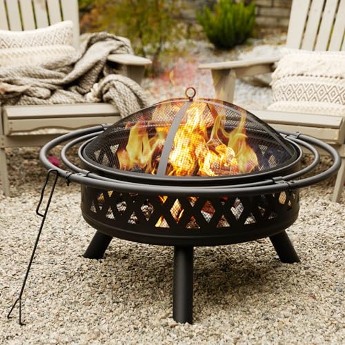 fissfire 35" Outdoor Crossweave Fire Pit Set, Black