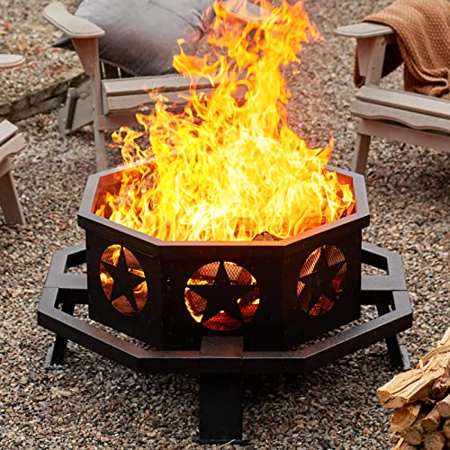 35" octagonal wood burning fire pit for outdoor BBQ
