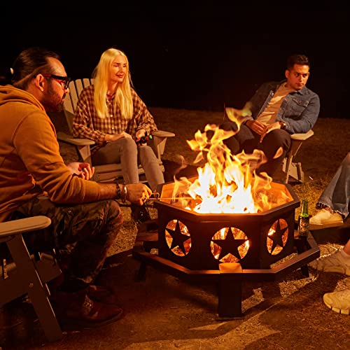 35" octagonal wood burning fire pit for outdoor BBQ