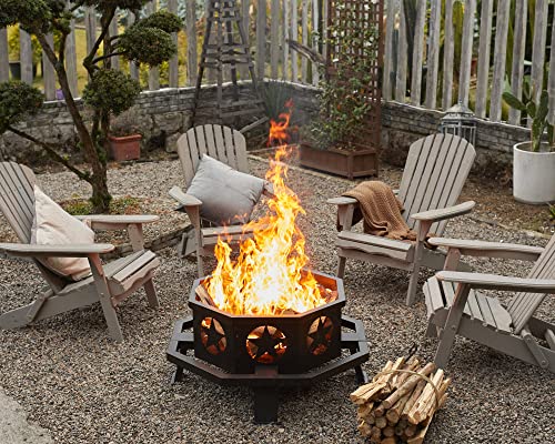 35" octagonal wood burning fire pit for outdoor BBQ