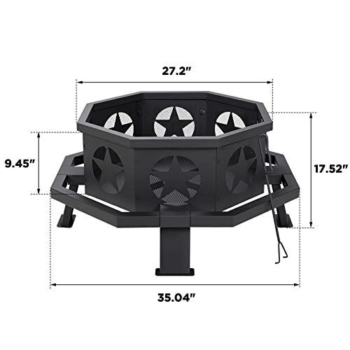 35" octagonal wood burning fire pit for outdoor BBQ