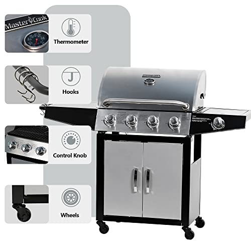 MASTER COOK 4-Burner Gas BBQ Grill with Side Burner