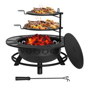 Hykolity 35" Fire Pit BBQ Grill with Cooking Grate