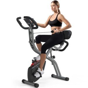 PASYOU Foldable Magnetic Exercise Bike with LCD Monitor