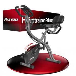 PASYOU Foldable Magnetic Exercise Bike with LCD Monitor