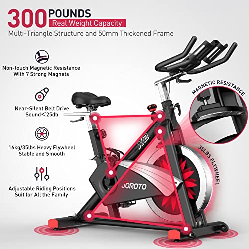 JOROTO X2 Exercise Bike - 136kg Weight Capacity & Magnetic Resistance &16kg Flywheel & Belt Drive