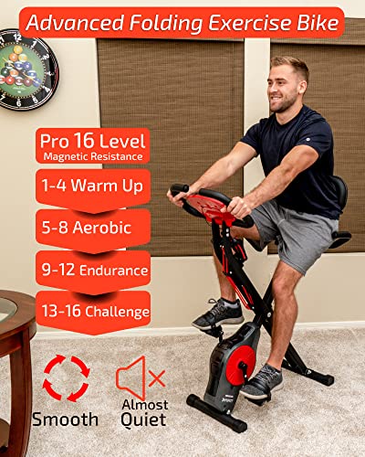Foldable Fitness Bike with Resistance Bands, 16 Magnetic Levels
