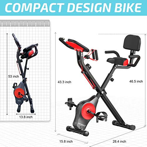 Foldable Fitness Bike with Resistance Bands, 16 Magnetic Levels