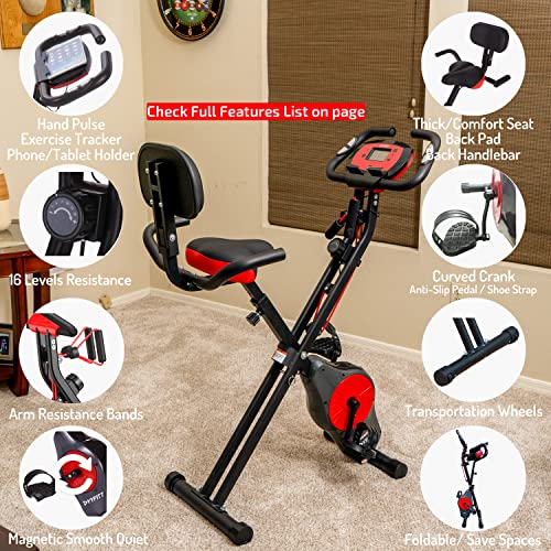 Foldable Fitness Bike with Resistance Bands, 16 Magnetic Levels
