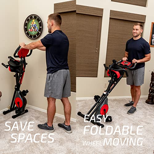 Foldable Fitness Bike with Resistance Bands, 16 Magnetic Levels
