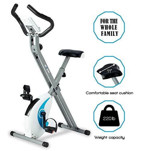 Foldable Upright Exercise Bike with Adjustable Resistance - Blue