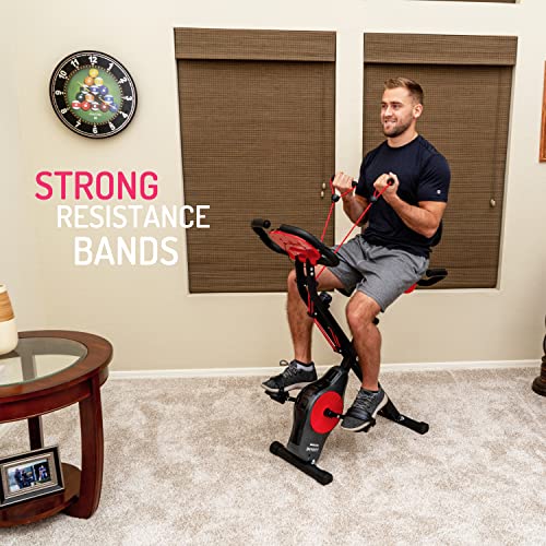 Foldable Fitness Bike with Resistance Bands, 16 Magnetic Levels