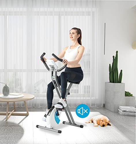 Foldable Upright Exercise Bike with Adjustable Resistance - Blue