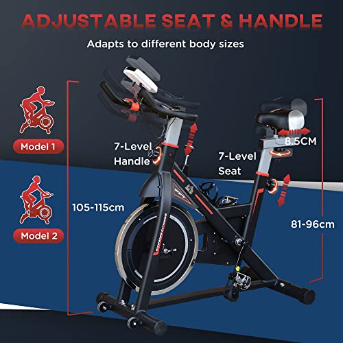 HOMCOM Indoor Cycling Bike with LCD Display, Heart Rate Sensor