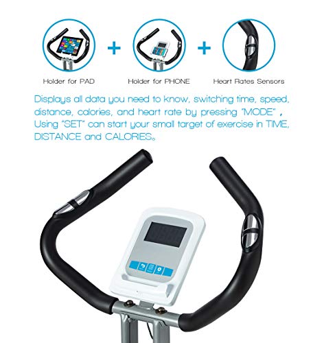 Foldable Upright Exercise Bike with Adjustable Resistance - Blue