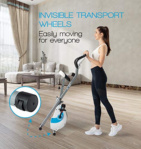 Foldable Upright Exercise Bike with Adjustable Resistance - Blue
