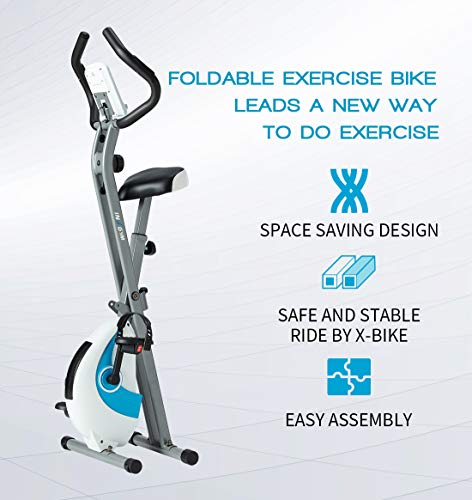 Foldable Upright Exercise Bike with Adjustable Resistance - Blue