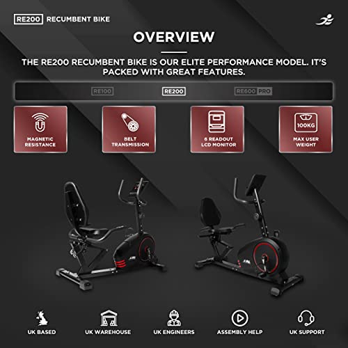 JLL RE200 Recumbent Exercise Bike, 8 Levels Resistance