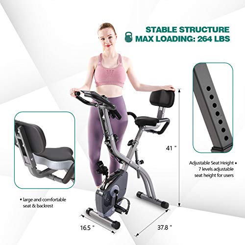 Upright/Recumbent Foldable Exercise Bike with Adjustable Resistance Levels