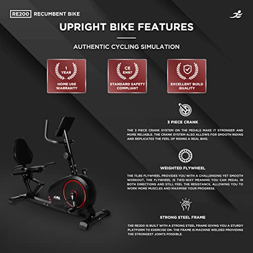 JLL RE200 Recumbent Exercise Bike, 8 Levels Resistance