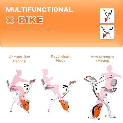 HOMCOM 2-in-1 Foldable Recumbent Exercise Bike, 8-Level Resistance
