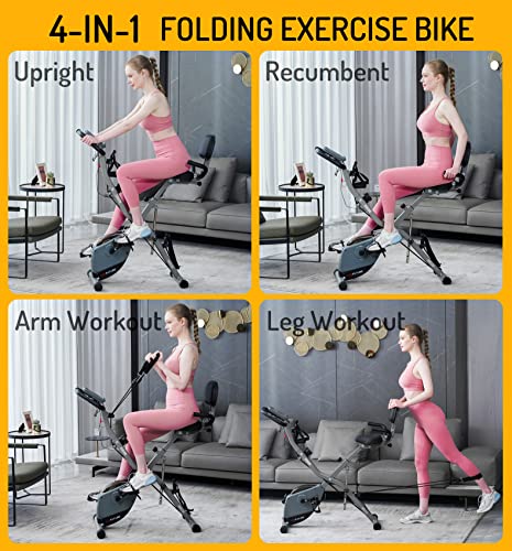 AceFuture 4-IN-1 Folding Exercise Bike with Bands, 16 Resistance Levels