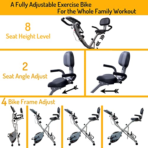 AceFuture 4-IN-1 Folding Exercise Bike with Bands, 16 Resistance Levels