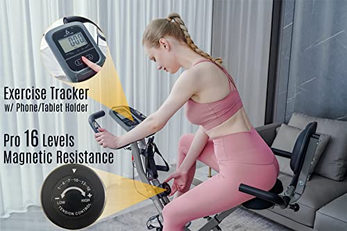 AceFuture 4-IN-1 Folding Exercise Bike with Bands, 16 Resistance Levels