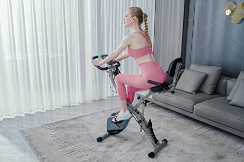 AceFuture 4-IN-1 Folding Exercise Bike with Bands, 16 Resistance Levels