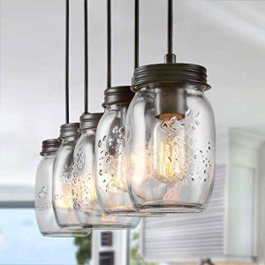Rustic 5-Light Mason Jar Chandelier Pendant Light