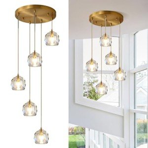 Mid Century 5-Light Cluster Pendant - Gold & Crystal
