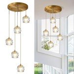 Mid Century 5-Light Cluster Pendant - Gold & Crystal