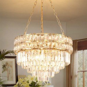 Modern Gold Finish Crystal Chandelier Pendant Light