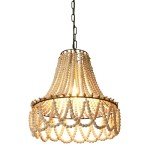 Wood Beaded Pendant Light with Metal Frame
