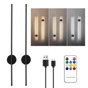 Battery Operated Remote Control Wall Sconces - 2 Pack