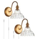 Vintage Brass Plug-In Wall Sconces - Set of Two