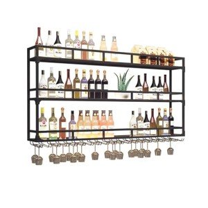 Wall-Mounted Wine Rack with LED Light and Glass Holder