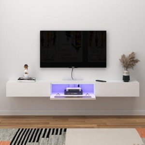 White Floating TV Stand with LED Lights