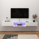 White Floating TV Stand with LED Lights
