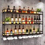 Wall-Mounted Wine Rack with LED Light and Glass Holder