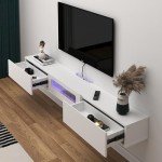 White Floating TV Stand with LED Lights