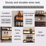 Wall-Mounted Wine Rack with LED Light and Glass Holder